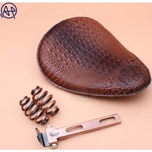 For Harley Custom Chopper Bobber Leather Saddle Seat Motorcycle Retro Brown/Black Crocodile Leather Solo Seat+3" Spring Bracket