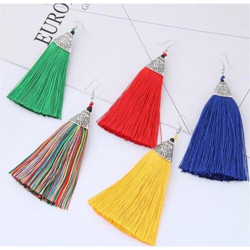 DoreenBeads Trendy Boho Long Thick Tassels Small Metal Fish Mouth Drop Dangle Earrings Holiday Earrings 1 Pair