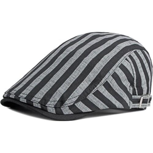 Cotton Solid Color Striped Newsboy Caps Flat Peaked Cap Men and Women Painter Beret Hats 12