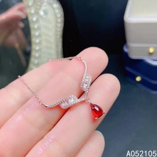 KJJEAXCMY fine jewelry 925 sterling silver inlaid Natural Garnet Women fresh trendy water drop Plain gem pendant necklace chain