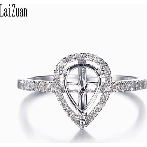 LaiZuan Solid 10K White Gold 0.3ct Natural Diamonds Engagement Women Fine Jewelry Elegant Semi Mount Ring Setting Fit Pear 8x6mm