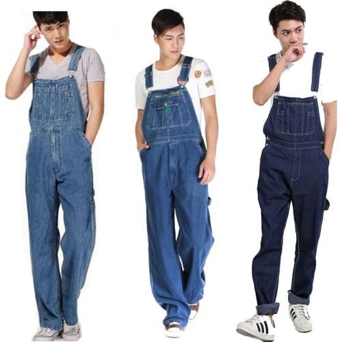 Mens Denim Overalls Mens Overalls Jumpsuit Large size Strap Straight Blue Jeans More sizes 46 48 50