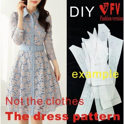 Korean style lace lapel dress pattern cutting drawings womens clothing making pattern BLQ-478