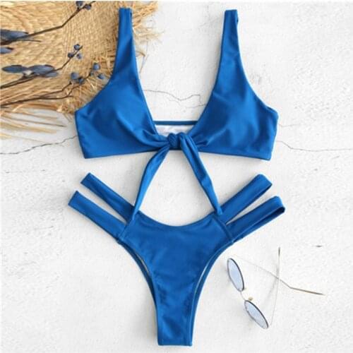 Swimsuit Bikini Solid Color High Waist Split Sleeveless V Neck Summer Swimwear 2021 Casual Fashion Brazilian Bikini Feminino