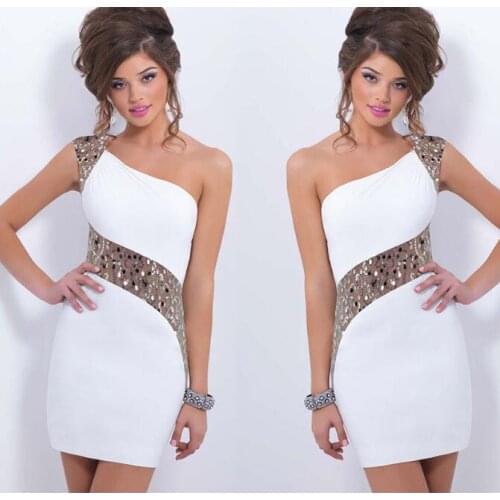 2021 Summer Beach Women Bodycon Patchwork Sequins Women Mini Dresses Short Sexy One Shoulder Clothing Dress