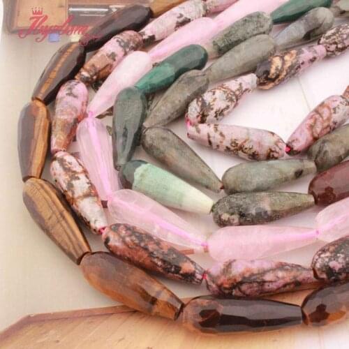 Natural Rhodonite Labradorite Tiger Eye Drop Faceted 10x30mm Stone Beads For Jewelry Making DIY Necklace Bracelets Strand 15"