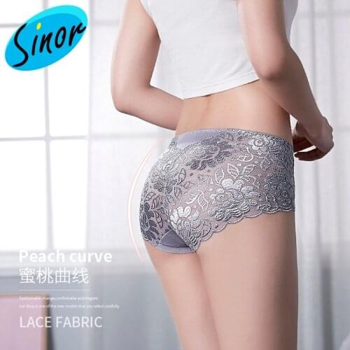 [Bottom Price]L Lace Panties Womens Panties Sexy Middle Waist Hip Incognito Transparent Womens Panties mo dai er mian
