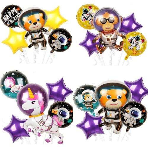 New Space Series Unicorn Horse Cartoon Animal Bear Monkey Aluminum Foil Balloon Birthday Party Decoration Aviation Theme Balls