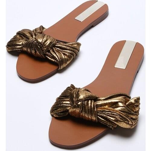 Shoes Low Rivet Loafers Slippers Flat Rubber Flip Flops Gold Sandals Slides Butterfly-Knot Slipers Women Hawaiian Summer 2021 Sc