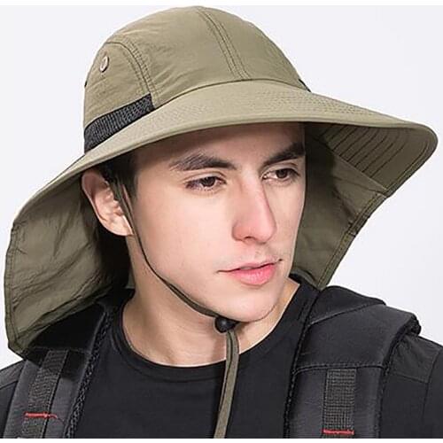 New Outdoor fishing Flap Cap Wide Brim Lightweight Water Resistant Portable UV Protection Neck Cover Sun Hat With Chin Strap