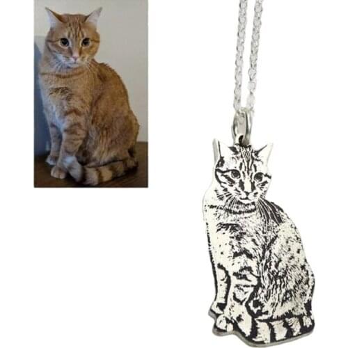 Stainless Steel Custom Cat Pet Photo Necklace Steel Pendant Jewelry Engrave Word Necklaces Memorial Dog Necklace Pets Women Gift