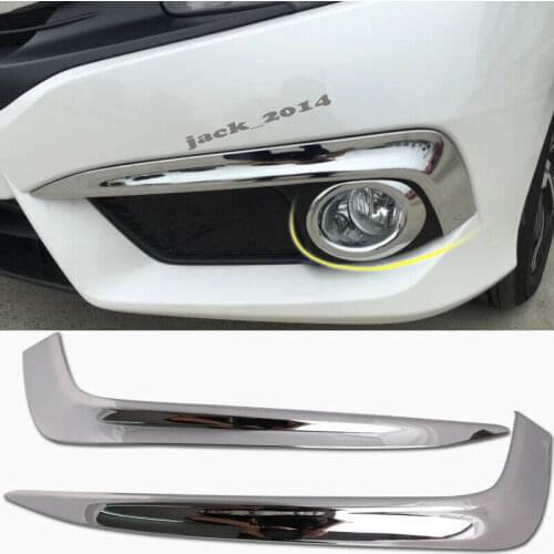 For Honda Civic 2016 2017 2018 2019 Silver ABS Chrome Front Fog Light Lamp Bumper Eyebrow Cover Trim