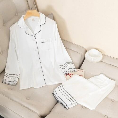 Lapel 2PCS Pajamas Suit With Pocket Women Sleepwear Button-down Nightwear Loose Home Clothes Casual Intimate Lingerie PJS Set