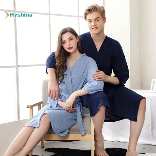 Pajamas Couples Black Bathrobe Womens Extra Size Absorbent Quick Drying Bathrobe 3 / 4 Sleeve