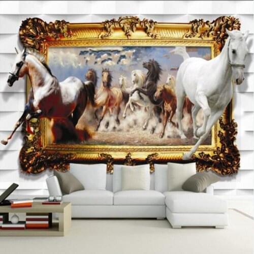 Custom mural custom 3D Chinese classical horse mural TV background bedroom living room sofa wallpaper mural