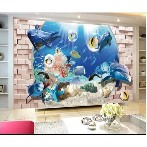 Custom photo wallpaper for walls 3 d mural Modern wall brick dreamy undersea world dolphin 3D background wall painting decor
