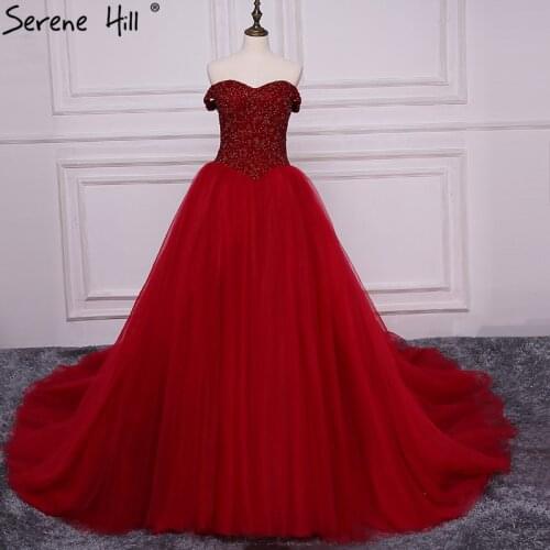 Luxury Beading Red Crystal Puffy Ball Gown Princess Wedding Dresses Gown 2021 Bridal Wedding Gown HA2169