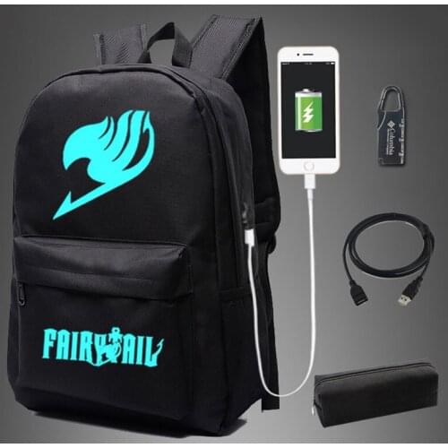 New Japan Fairy Tale School Bag noctilucous Luminous backpack student Notebook backpack Daily Bag With USB Port Free Lock
