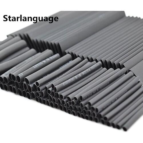 127pcs/lot Heat Shrink Tubing 7.28m 2:1 Black Tube Car Cable Sleeving Assortment Wrap Wire Kit with Polyolefin Tub Free Shipping