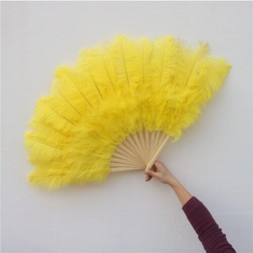 High quality 15 bones fluffy yellow ostrich feathers fan for dance celebration performance props feather fan plume