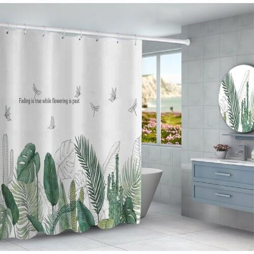 Green Plants Leaves Printed Shower Curtain Bathroom Shower Curtains Frabic Waterproof Bathroom Curtain With Hooks Home Decor