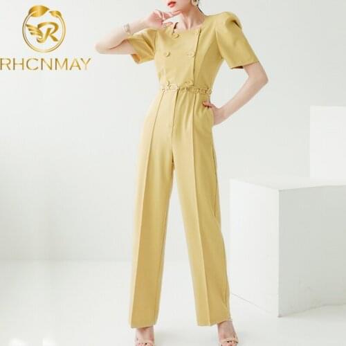New Summer Office Ladies Jumpsuits Bussines Short Sleeve Sashes Overalls Formal Work Wide -Leg Rompers Jumpsuit with Belt