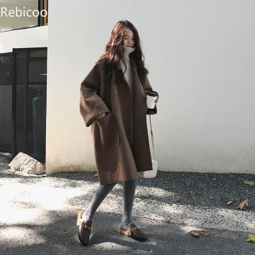 NEW Women Spring autumn coat Long Solid color coat Big size Female trench coat Woolen coat classic style Loose