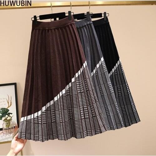 Large Womens Dress 2021 Autumn New Elastic Waist Contrast Color Pleated Belly Covering Thin And Versatile Medium And Long Skirt