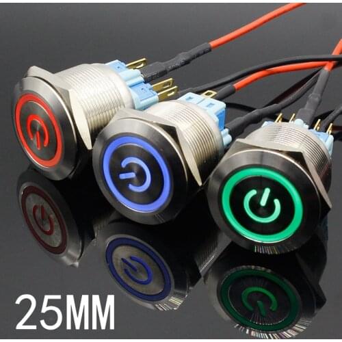 1pc 6Pin 25mm Metal Stainless Steel Momentary/Latching LED Push Button Switch Car Auto Engine Start PC Power Symbol