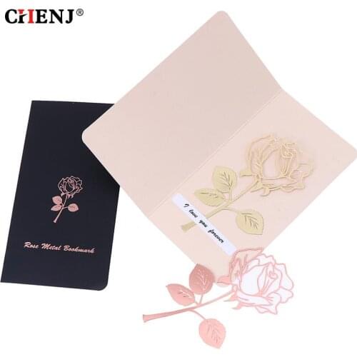 1pc Electroplated Gold Rose Metal Bookmark for Book Paper Creative Items Lovely Korean Stationery Gift