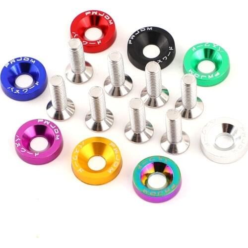 10pcs Car Modified Hex Fasteners Fender Washer Bumper Engine Concave Screws Aluminum JDM Fender Washers and M6 Bolt for Honda