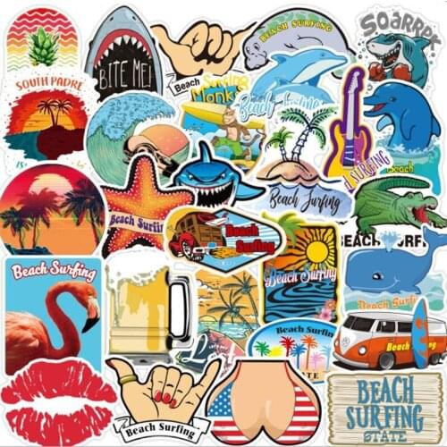 100 PCS Summer Surfing Sticker Beach Travel Graffiti Surf Stickers DIY for Surfboard Laptop Luggage Bicycle Motorcycle Car