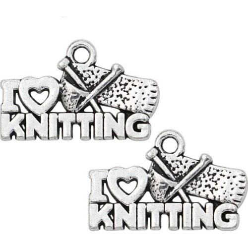 25pcs Tibetan Silver Plated I Love Knitting Charms Pendants for Necklace Bracelet Jewelry Making DIY Handmade 13x20mm