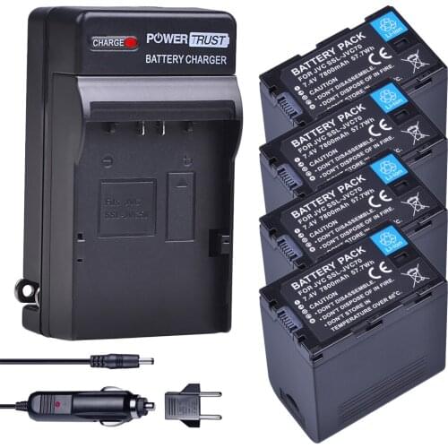 4Pcs SSL-JVC70 7800mAh JVC70 SSL JVC70 Camera Battery and Charger Kits for JVC SSL-JVC50 GY-HM600, GY-HM650, GY-HMQ10, GY-LS300