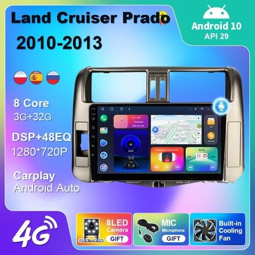 4G Android 10 For Toyota Land Cruiser Prado 150 2009-2013 Car Radio Multimedia Player GPS Navigation Android Auto Carplay No DVD