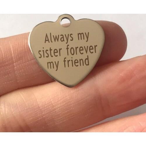 5PCS/Bag 20mm Heart Stainless Steel Pendant Sister Friend Steel Charm For Necklace Bracelets Jewelry Making DIY BBF Friends Gift