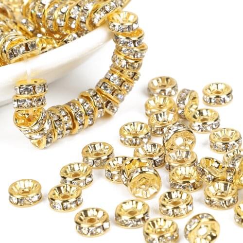50pcs/lot 4 6 8 10mm Copper Rhinestone Rondelles Crystal Bead Loose Spacer Beads for Jewelry Making DIY Accessories Supplie