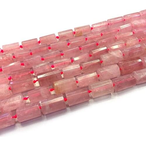 9x14/11x15 Natural Faceted Rose Quartzs Beads Column Barrel Spacer DIY Loose Beads For Jewelry Making Beads 15‘’ Accessories