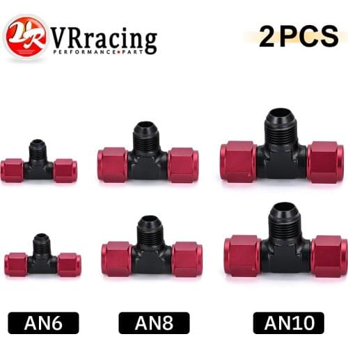 2 Pieces Aluminum Flare Tee Fitting AN6 AN8 AN10 Female Male Tee On Side Thread Water Gas Oil Fitting Adapter Accessories
