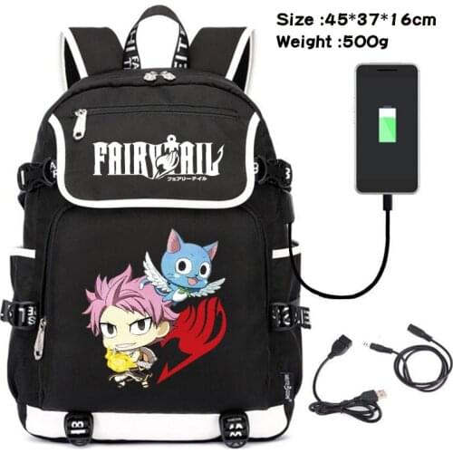 Fairy Tail Anime Backpack USB Charging Rucksack Laptop Shoulders bags Students Bookbags School Bag Gifts Cosplay knapsack