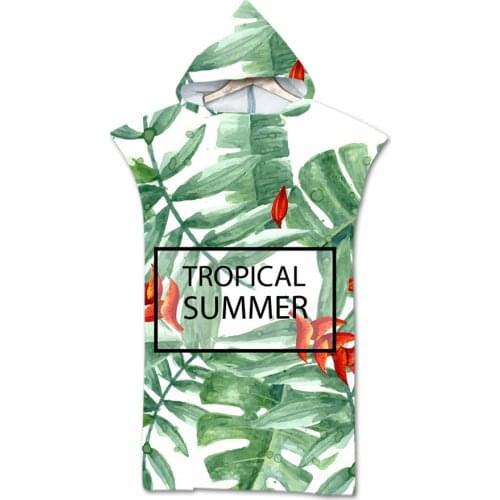 Printed green leaves Outdoor Adult Hooded Beach Towel Poncho Bathrobe Towels Women Man Bathrobe