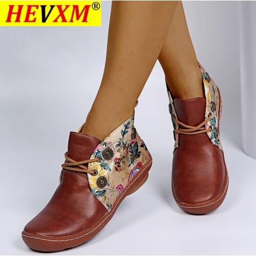 Autumn Women Boots Printing Med High Heels Round Toe Shoes For Woman Red Green Black Fashion PU Leather Shoes Plus Size 35-43