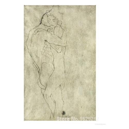 Lovers Black Crayon by Leonardo Da Vinci Canvas art Painting High quality Hand painted