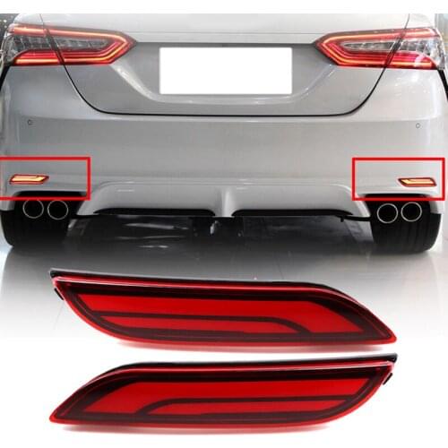 CITALL 12V DC 1Pair Red Lens LED Rear Bumper Reflector Tail Brake Stop Light Turn Signal Lamp DRL Fit for Toyota Camry 2018-2020