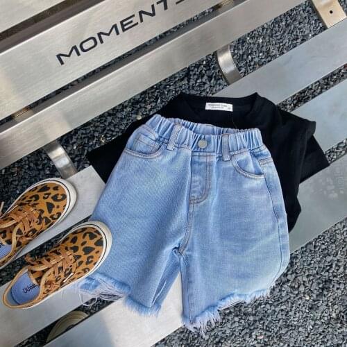 Childrens Shorts 2021 Summer New Baby Boys and Girls Light Board Denim Shorts Baby Raw Five-point Pants Toddler Denim Shorts