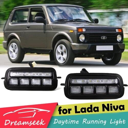LED DRL Day Light for Lada Niva 4x4 1995-2019 Daytime Running Light Fog Lamp with Dynamic Turn Signal