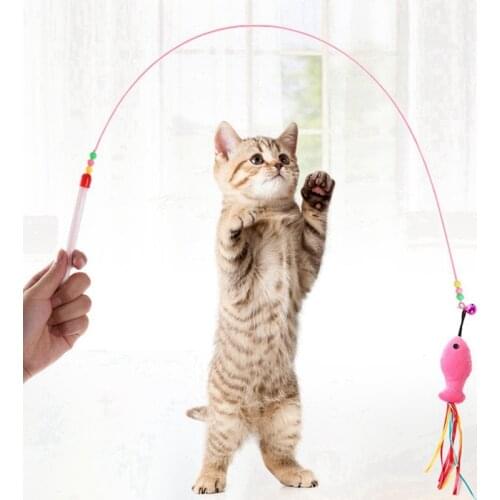 Pet Interactive Playing Toy For Cats Teaser Kitten Fishing Rod Wand Funny Cat Stick Wire Colored Mint Type With Bells