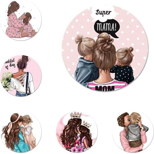 Brown Hair Baby Mom Girl Queen Badge Brooch Pin Accessories For Clothes Backpack Decoration gift