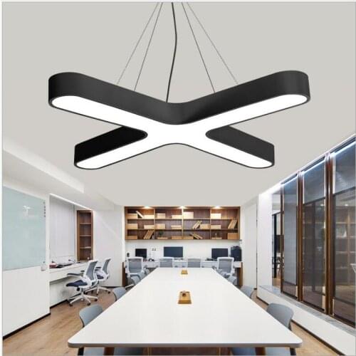 L Simple creative led wrought iron chandelier office modern lighting cross shape creative style art office building lamp led