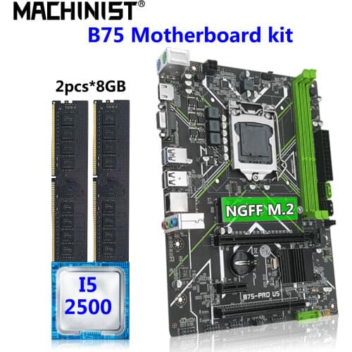MACHINIST B75 PC Motherboard LGA1155 Combo DDR3 16GB 2*8G Desktop RAM Memory Intel Core I5 2500 CPUs Kit Set Plate B75-PRO U5